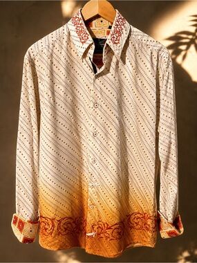 English Laundry Cream and Orange Ombre Button-Down Shirt